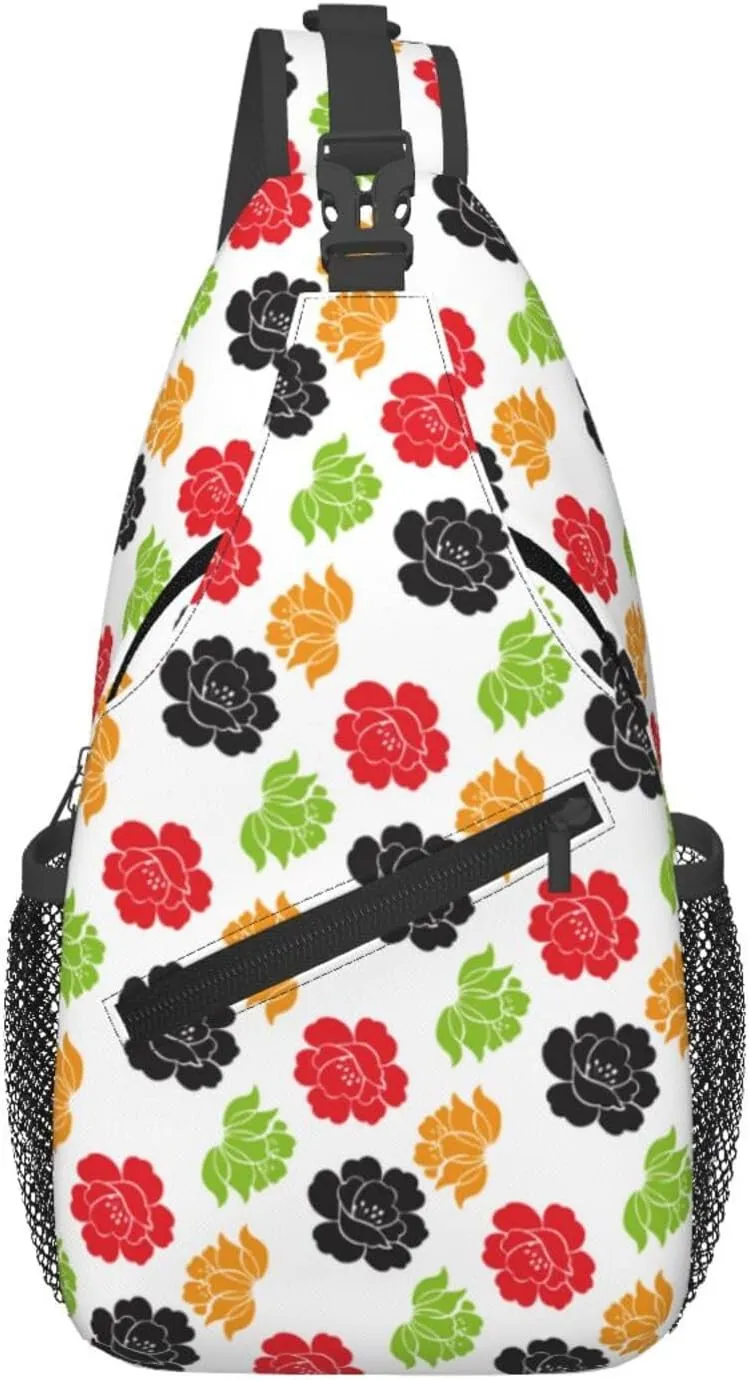 pink flower Chest Bags Crossbody Sling Bag Shoulder Bag Travel Hiking Daypack For Men Women