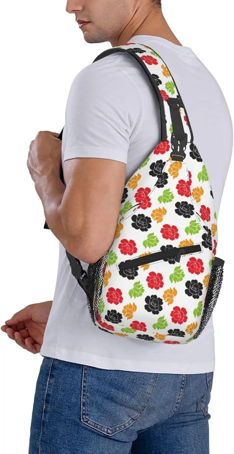 pink flower Chest Bags Crossbody Sling Bag Shoulder Bag Travel Hiking Daypack For Men Women