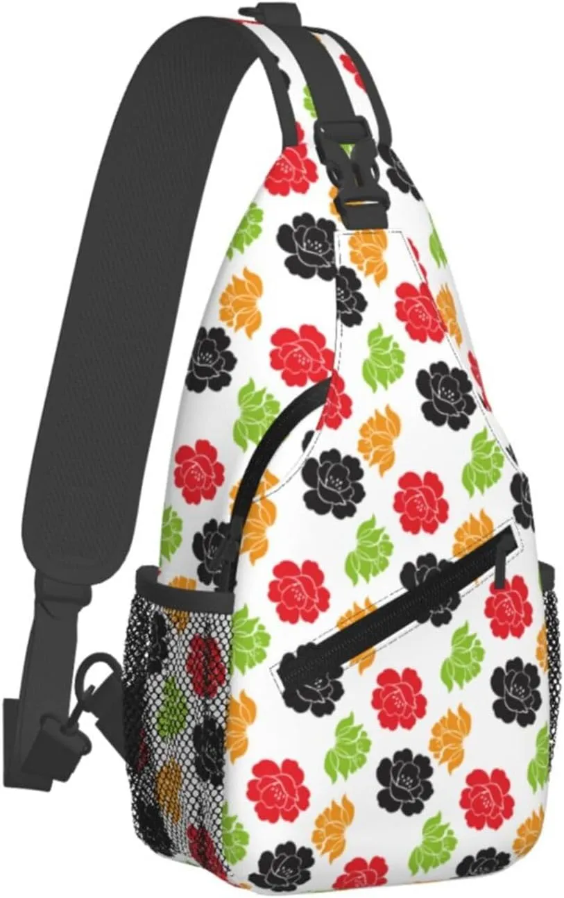 pink flower Chest Bags Crossbody Sling Bag Shoulder Bag Travel Hiking Daypack For Men Women