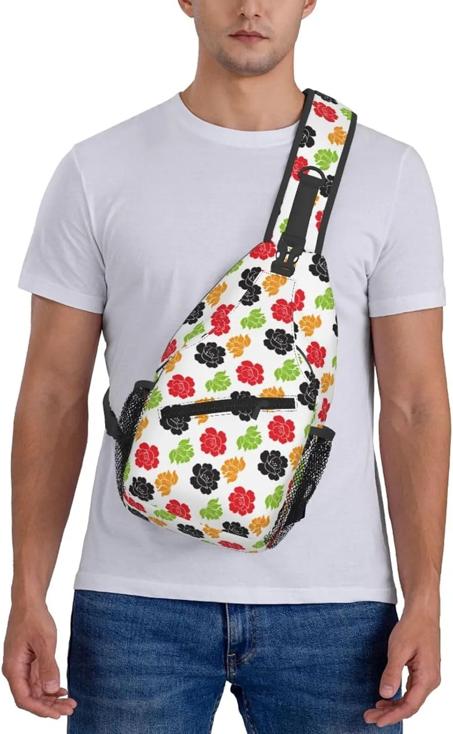 pink flower Chest Bags Crossbody Sling Bag Shoulder Bag Travel Hiking Daypack For Men Women
