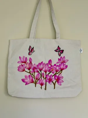 Pink Magnolia Blooms - Hand Painted, Canvas Tote Bag
