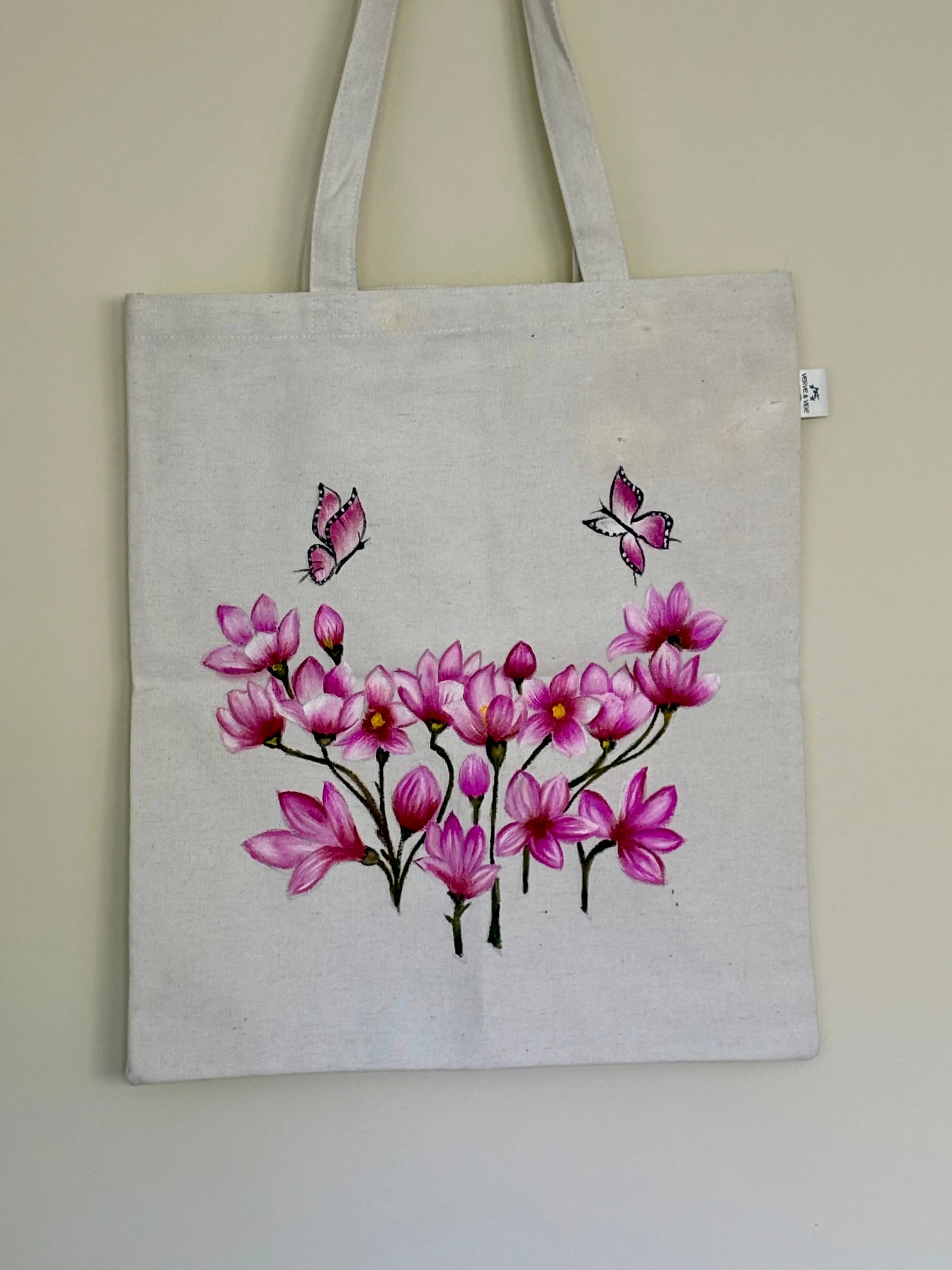 Pink Magnolia Blooms - Hand Painted, Canvas Tote Bag