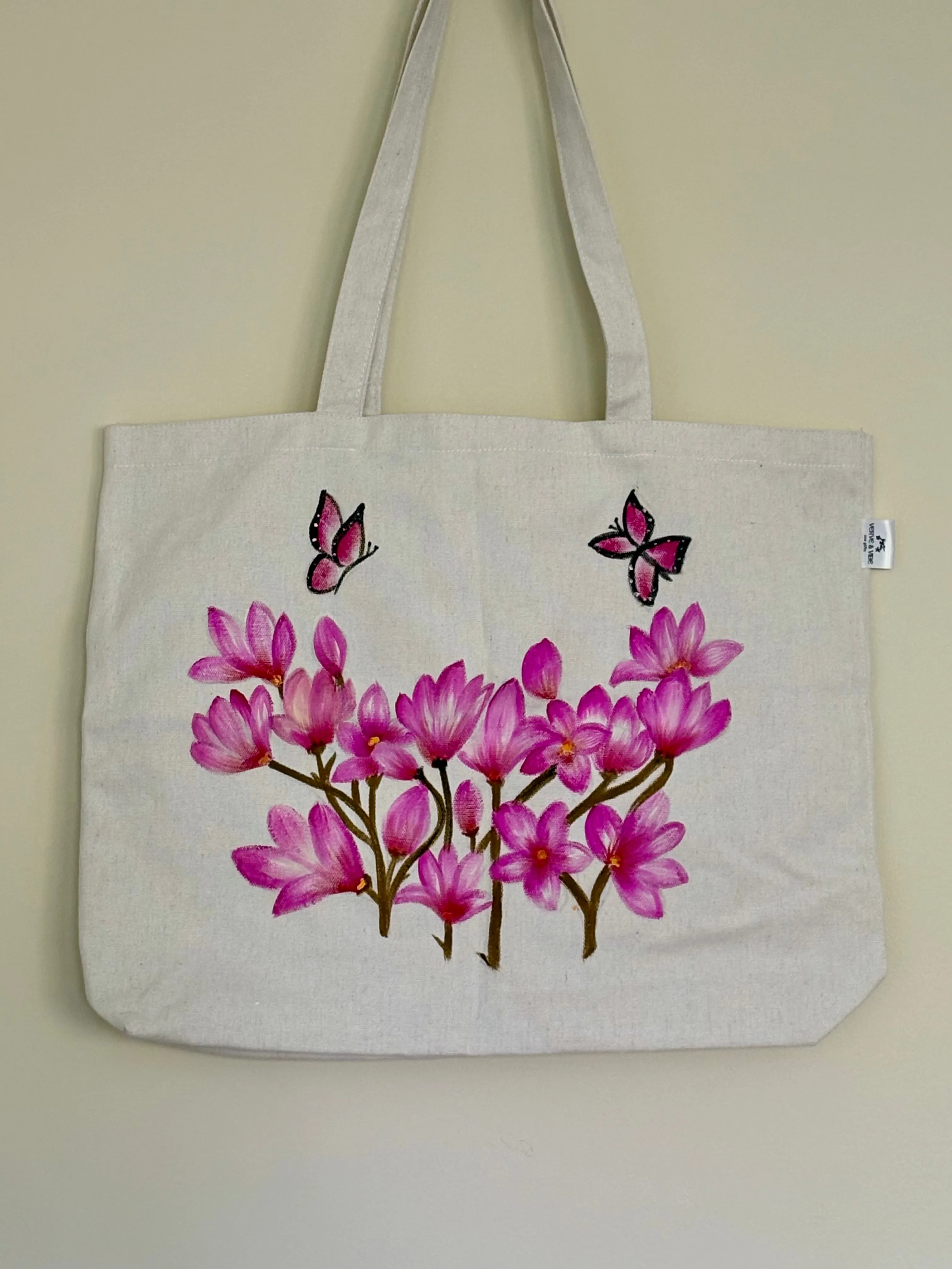 Pink Magnolia Blooms - Hand Painted, Canvas Tote Bag