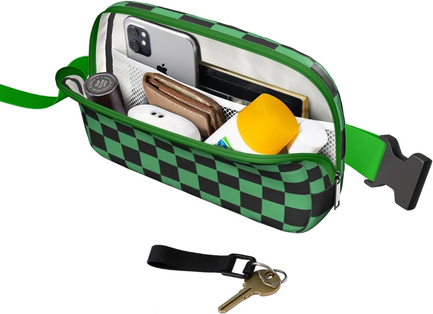 Plaid Mini Belt Bag for Men Women Vintage Checkered Waist Packs Crossbody Bags Adjustable Strap for Hiking Cycling Jogging