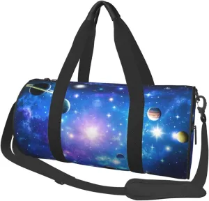 Planets Stars and Milky Way Galaxy Print Round Large Capacity Travel Luggage Bags,Men's and Women's Hand-Held Travel Clothing Bags
