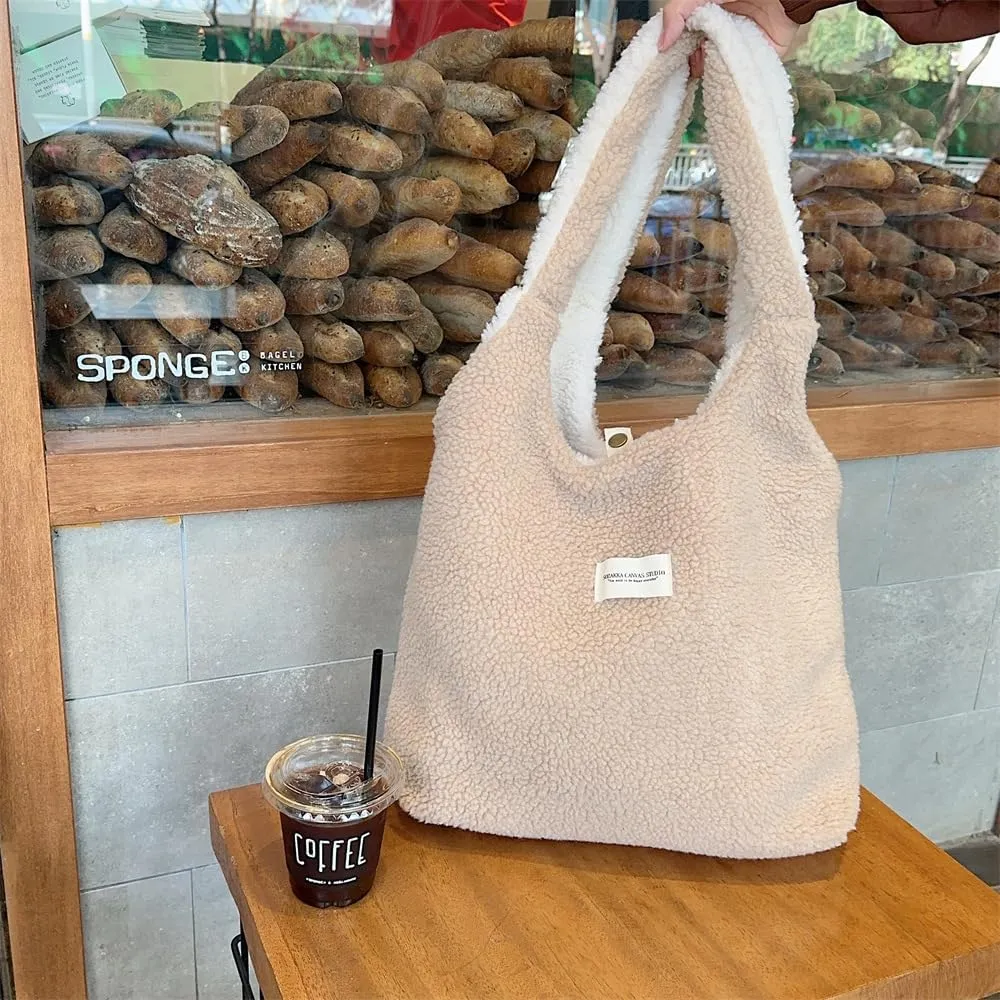 Plush Clutch Bag Lamb Wool Two Tone Handbag Totes Tote Bag Vest Pocket Dual Use Shoulder Bag