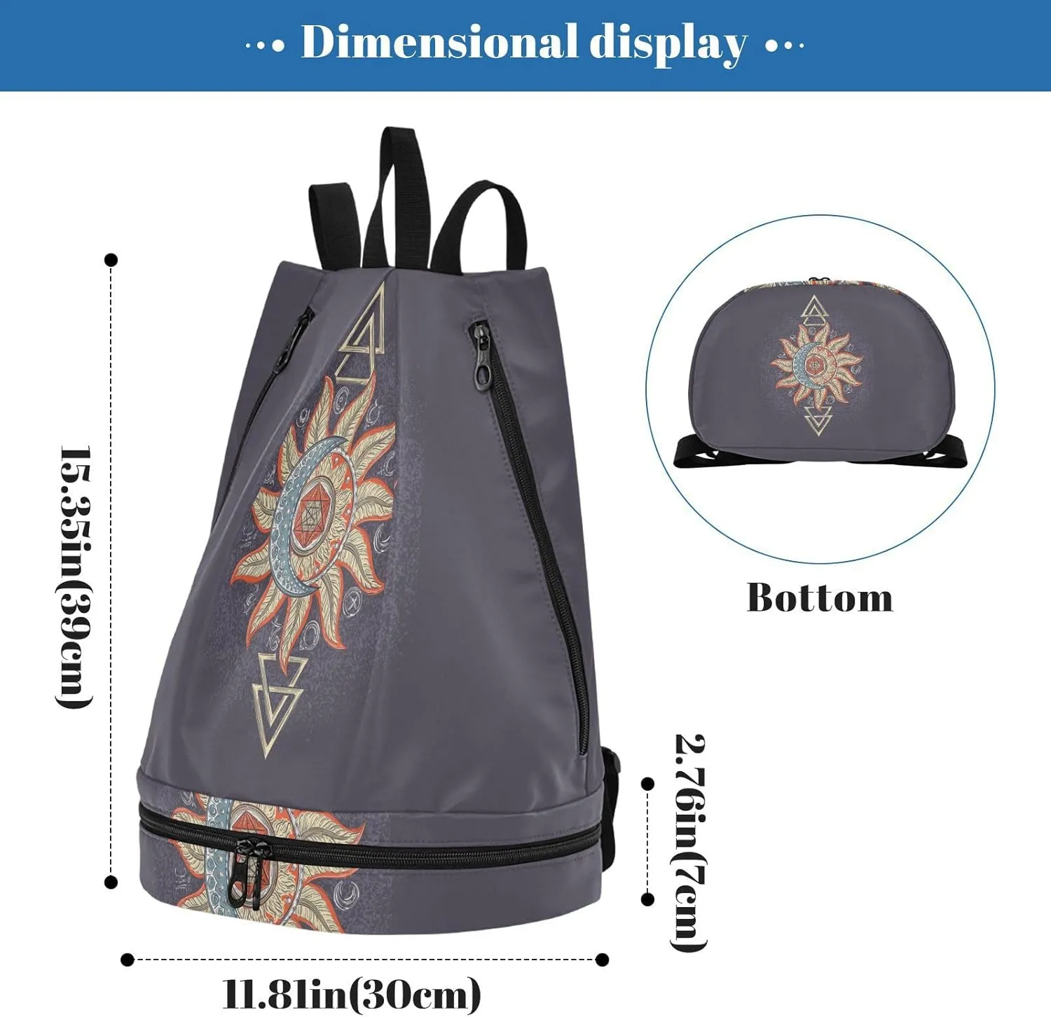 Poeticcity Gym Swimming Drawstring Bags Daypacks Backpack Purse Casual Knapsack Shoulder Bag Sitting Rucksack Alchemy Symbols Planet Icon Magic, Astrology, Mystery, Occultism