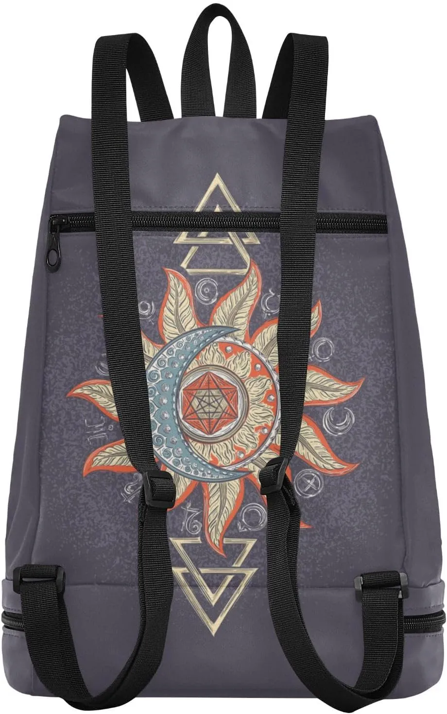 Poeticcity Gym Swimming Drawstring Bags Daypacks Backpack Purse Casual Knapsack Shoulder Bag Sitting Rucksack Alchemy Symbols Planet Icon Magic, Astrology, Mystery, Occultism