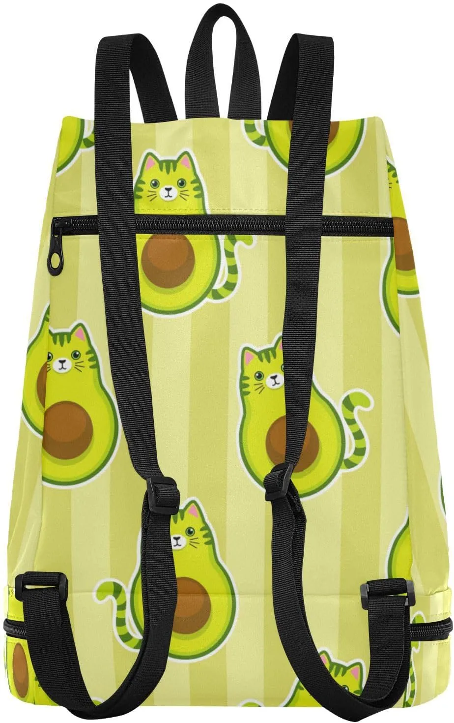 Poeticcity Gym Swimming Drawstring Bags Daypacks Backpack Purse Casual Knapsack Shoulder Bag Sitting Rucksack Cute Cartoon Avocados with Cat Muzzle, Ears and Tail Green Style