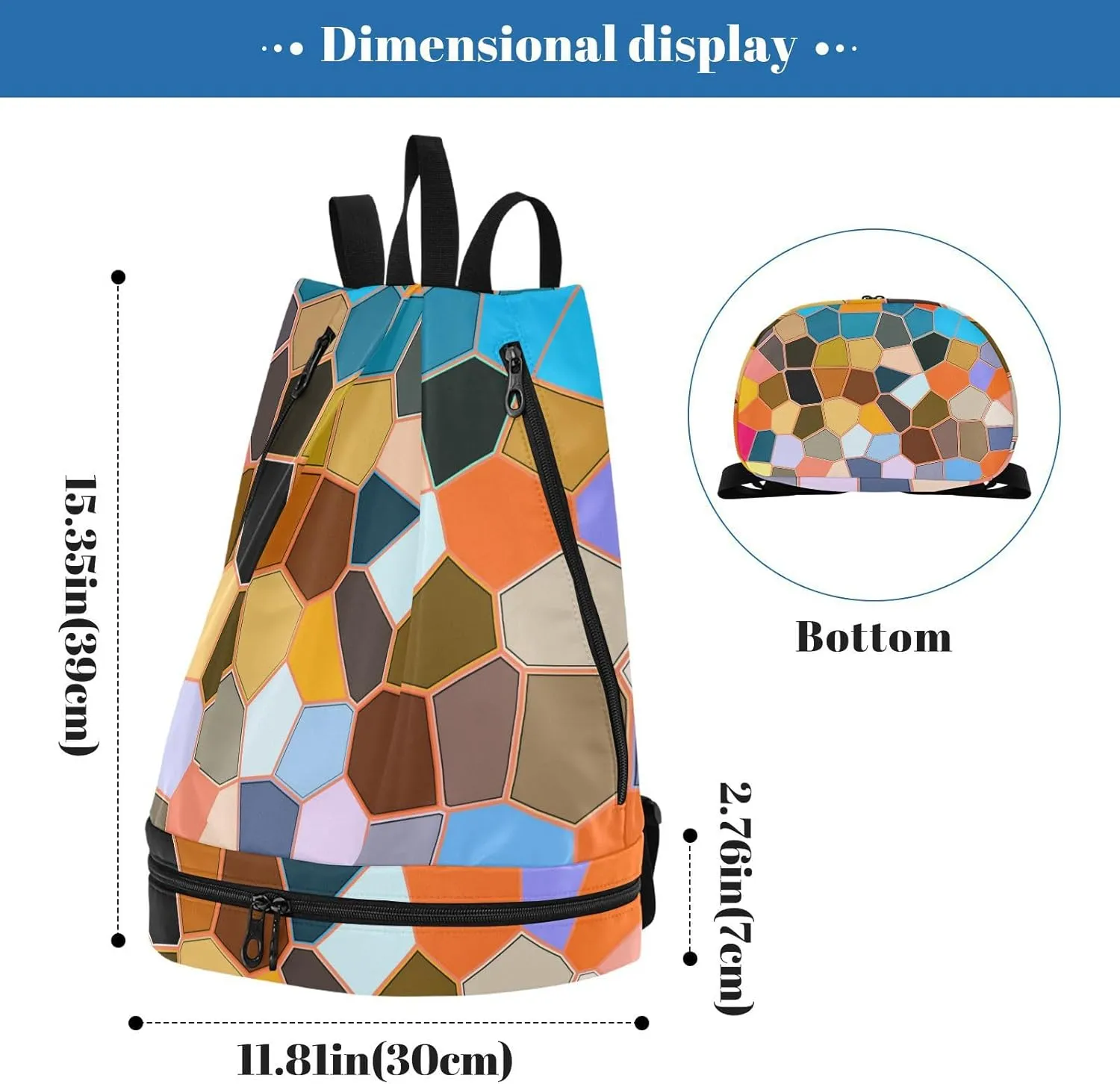 Poeticcity Gym Swimming Drawstring Bags Daypacks Backpack Purse Casual Knapsack Shoulder Bag Sitting Rucksack Modern Mosaic Abstract Geometric Texture Backdrop Textiles