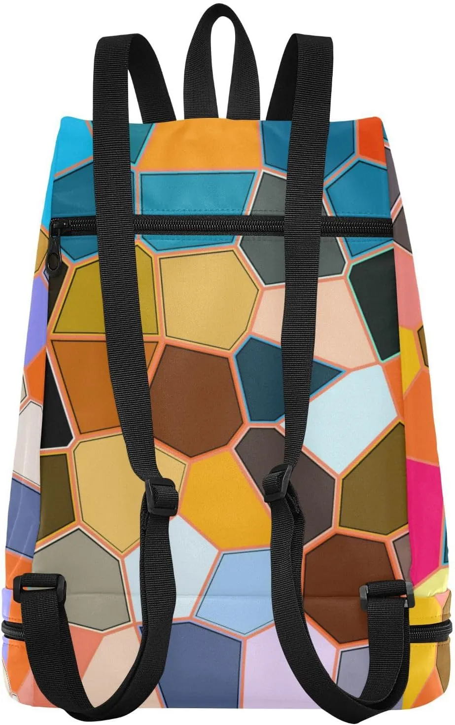 Poeticcity Gym Swimming Drawstring Bags Daypacks Backpack Purse Casual Knapsack Shoulder Bag Sitting Rucksack Modern Mosaic Abstract Geometric Texture Backdrop Textiles