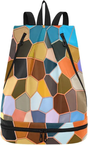 Poeticcity Gym Swimming Drawstring Bags Daypacks Backpack Purse Casual Knapsack Shoulder Bag Sitting Rucksack Modern Mosaic Abstract Geometric Texture Backdrop Textiles
