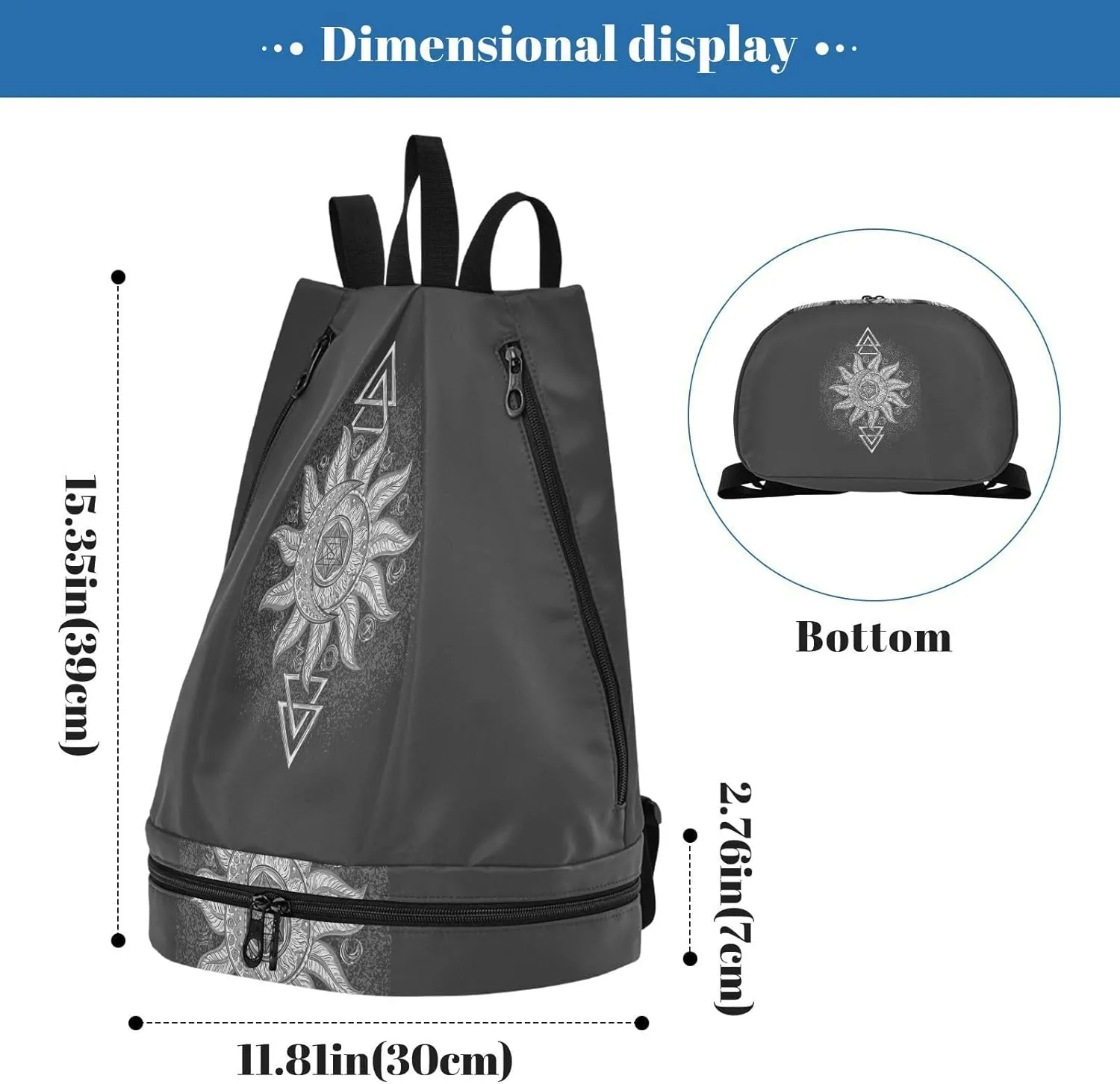 Poeticcity Gym Swimming Drawstring Bags Daypacks Backpack Purse Casual Knapsack Shoulder Bag Sitting Rucksack Symbols Planet Icon Magic, Astrology, Mystery, Occultism