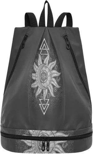 Poeticcity Gym Swimming Drawstring Bags Daypacks Backpack Purse Casual Knapsack Shoulder Bag Sitting Rucksack Symbols Planet Icon Magic, Astrology, Mystery, Occultism