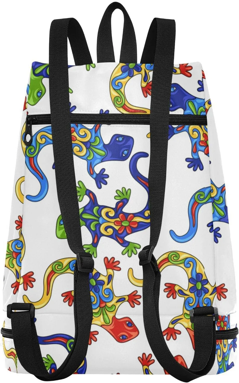 Poeticcity Gym Swimming Drawstring Bags Daypacks Backpack Purse Casual Knapsack Shoulder Bag Sitting Rucksack Traditional Mexican Lizards Talavera Ceramic Ethnic Folk Ornament