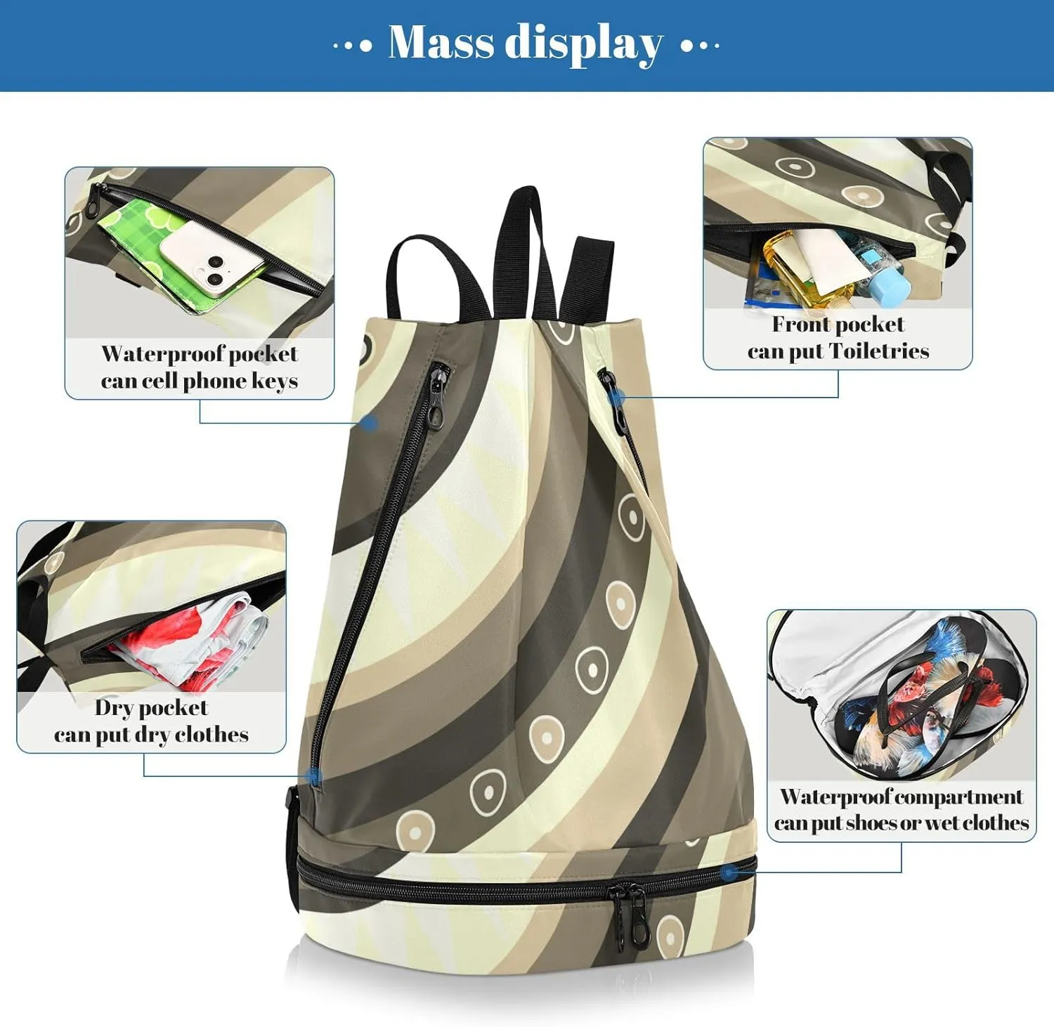 Poeticcity Gym Swimming Drawstring Bags Daypacks Backpack Purse Casual Knapsack Shoulder Bag Sitting Rucksack Vintage Jamaica Tribal Ethnic Pattern a Quarter Cycle