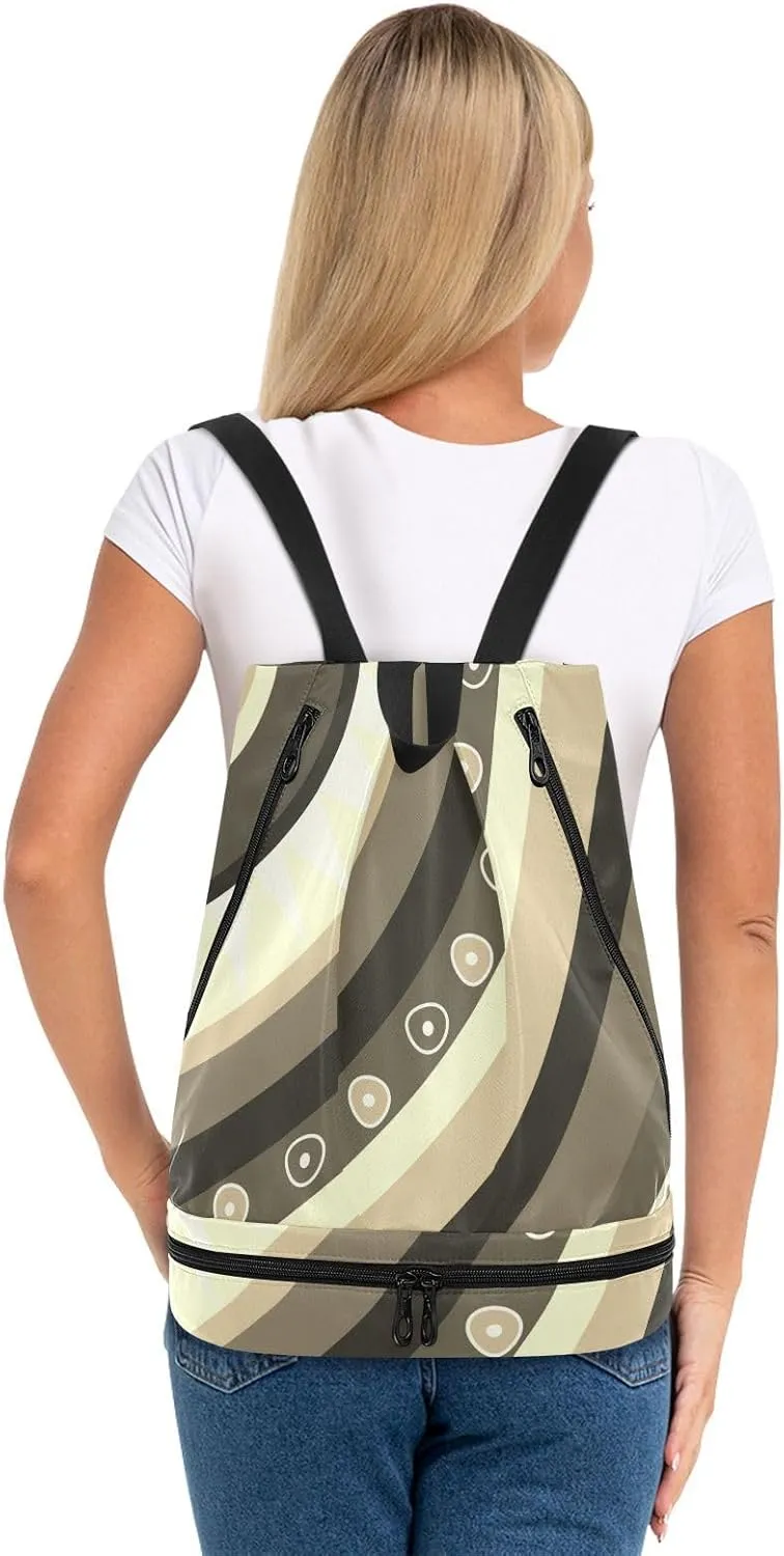 Poeticcity Gym Swimming Drawstring Bags Daypacks Backpack Purse Casual Knapsack Shoulder Bag Sitting Rucksack Vintage Jamaica Tribal Ethnic Pattern a Quarter Cycle