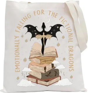 POFULL Dragon Rider Gift Bookish Gift Fantasy Reader Gift Emotionally Attached to Fictional Dragons Tote Bag