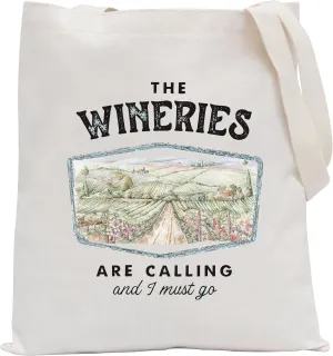 POFULL Winery Gift The Wineries Are Calling And I Must Go Tote Bag Wine Lover Country Gift