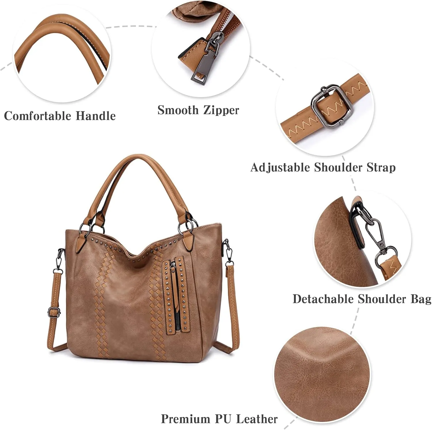 PORRASSO Fashion Tote Bag Women Handbag Shoulder Bag Ladies Crossbody Bag Large Top-handle Bag PU Leather Messenger Bag Travel Work Dating Satchel Pink