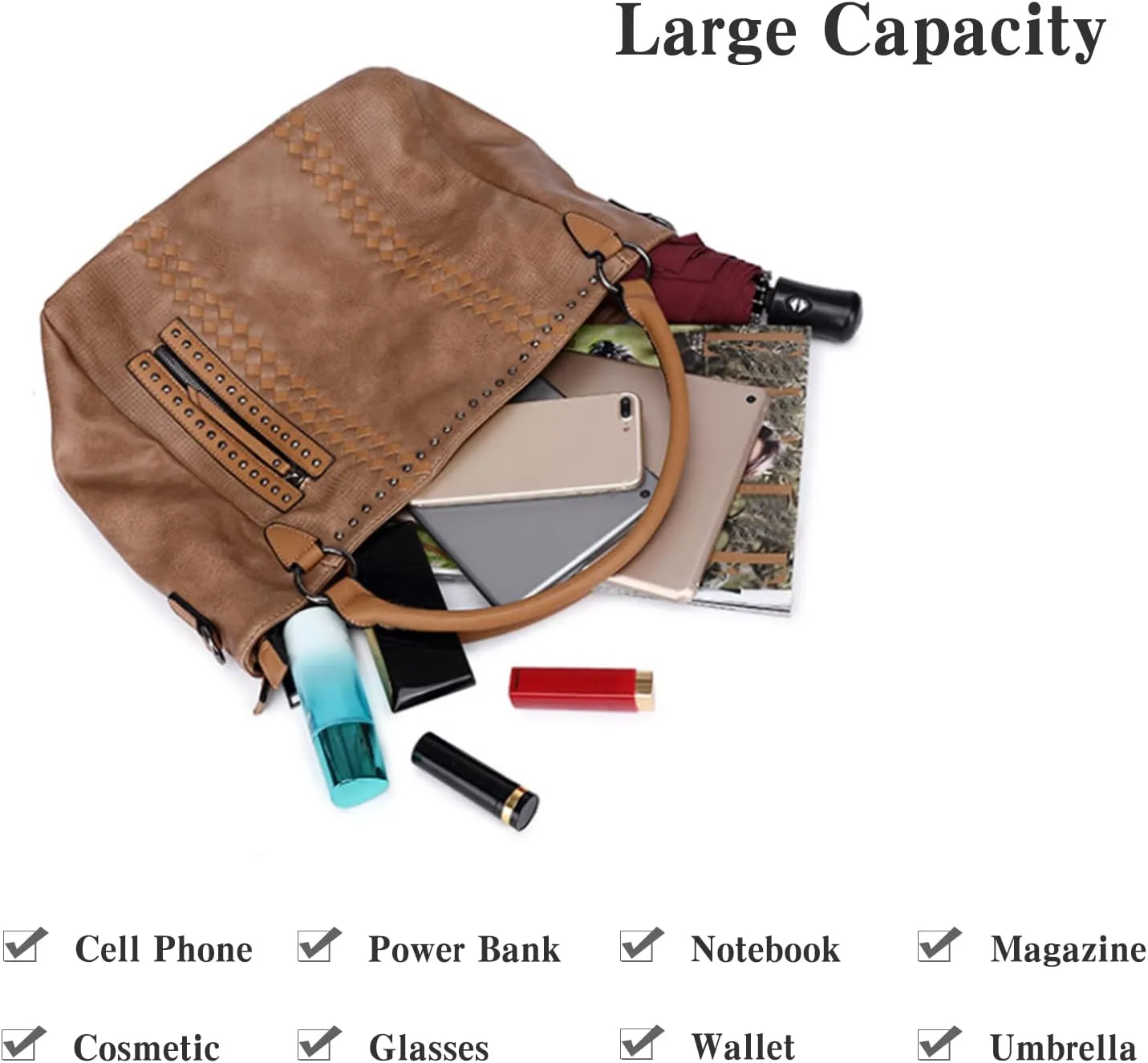 PORRASSO Fashion Tote Bag Women Handbag Shoulder Bag Ladies Crossbody Bag Large Top-handle Bag PU Leather Messenger Bag Travel Work Dating Satchel Pink