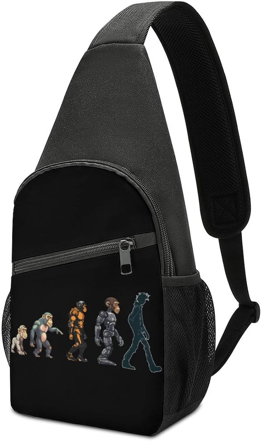 Prehistoric Ape Robot to Man Evolution Crossbody Bags for Women Men Sling Bag Bakpack Shoulder Bag Travel Hiking Daypack