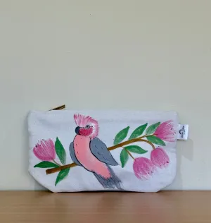 Pretty Pink Galah - Hand Painted,Canvas Zippered Pouch