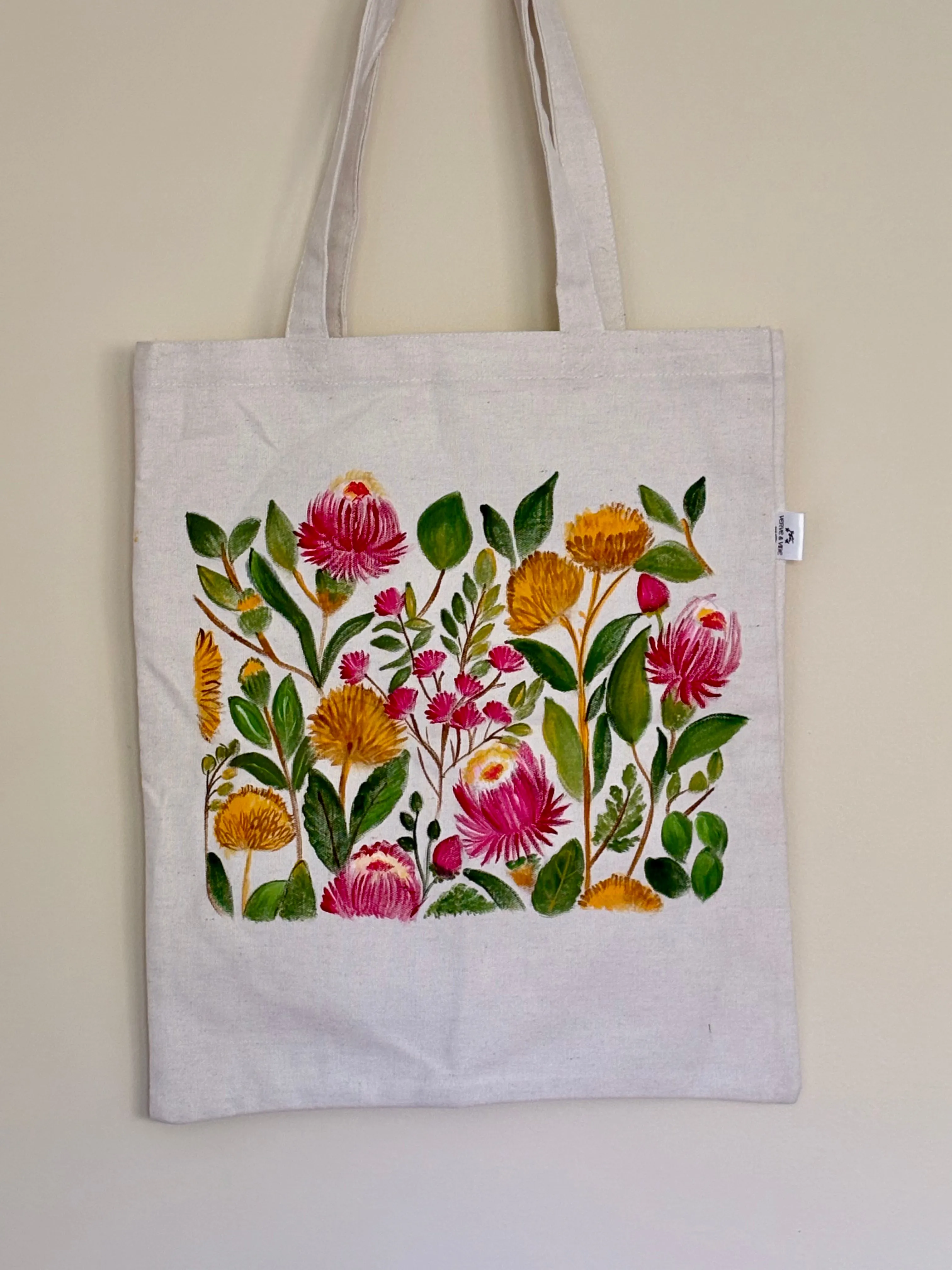 Proteas & Waratahs - Hand Painted, Canvas Tote Bag