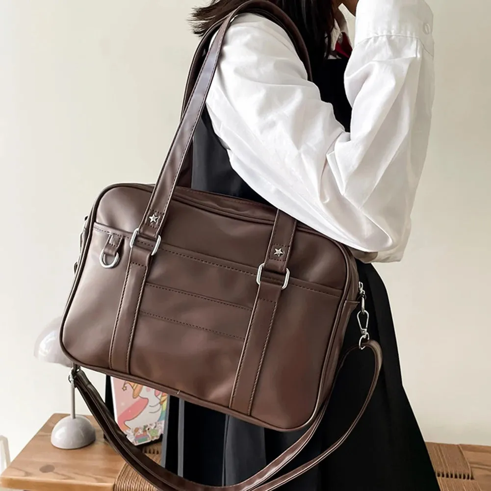 PU Japanese JK School Uniform Bag Cute Cosplay Anime Shoulder Bag Solid Transparent Heart Crossbody Bag Adjustable Strap Satchel