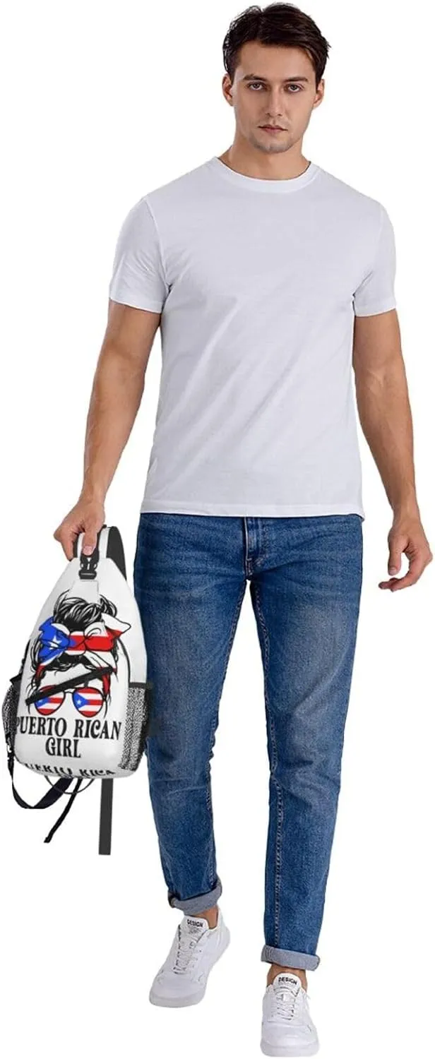 Puerto Rican Women Messy Bun Cross Chest Bag Crossbody Bags Sling Backpack Gym Shoulder Bags Sports Fanny Pack Adjustable Travel Daypack Diagonally Casual Rucksack