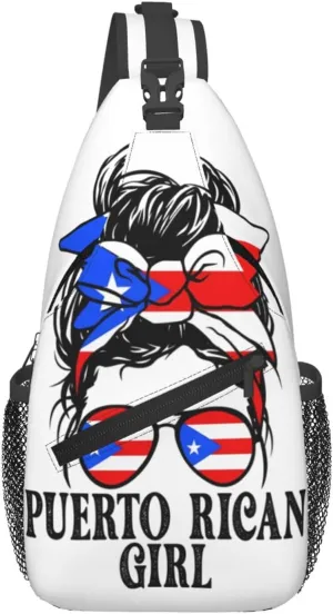 Puerto Rican Women Messy Bun Cross Chest Bag Crossbody Bags Sling Backpack Gym Shoulder Bags Sports Fanny Pack Adjustable Travel Daypack Diagonally Casual Rucksack