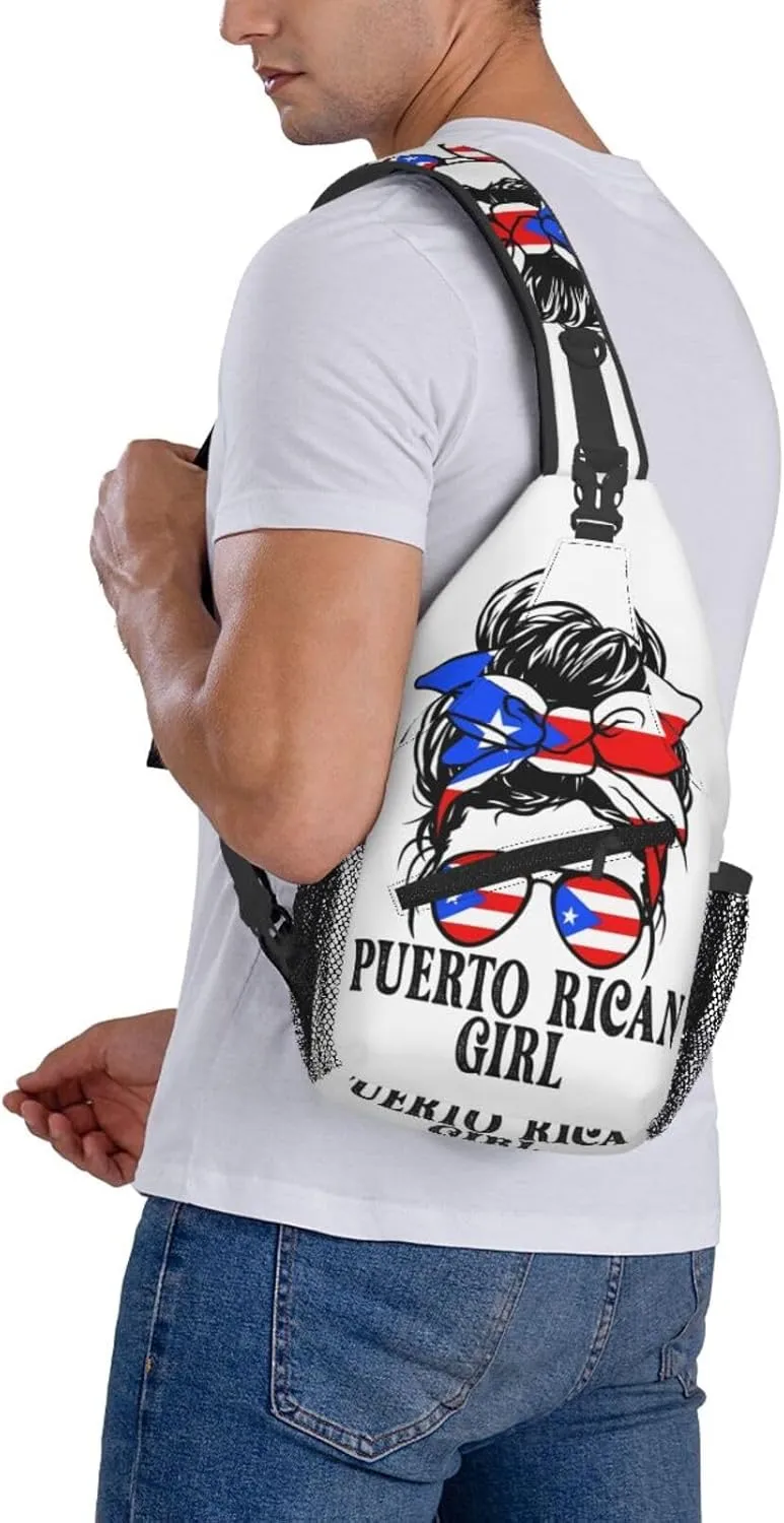 Puerto Rican Women Messy Bun Cross Chest Bag Crossbody Bags Sling Backpack Gym Shoulder Bags Sports Fanny Pack Adjustable Travel Daypack Diagonally Casual Rucksack