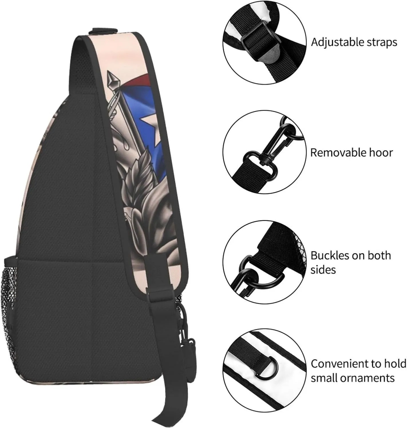 Puerto Rico Frog Castle Flag Sling Bag Casual Crossbody Bag Sports Shoulder Backpack Travel Chest Pack Cycling Cross Bags Gym Hiking Daypack