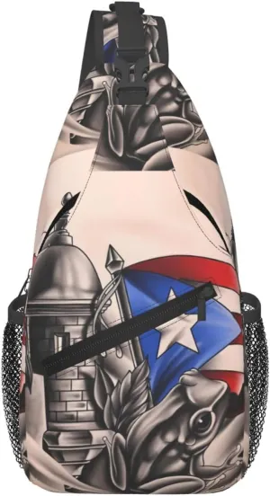 Puerto Rico Frog Castle Flag Sling Bag Casual Crossbody Bag Sports Shoulder Backpack Travel Chest Pack Cycling Cross Bags Gym Hiking Daypack
