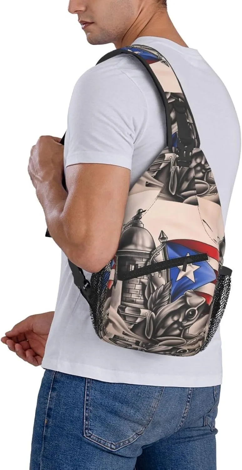 Puerto Rico Frog Castle Flag Sling Bag Casual Crossbody Bag Sports Shoulder Backpack Travel Chest Pack Cycling Cross Bags Gym Hiking Daypack