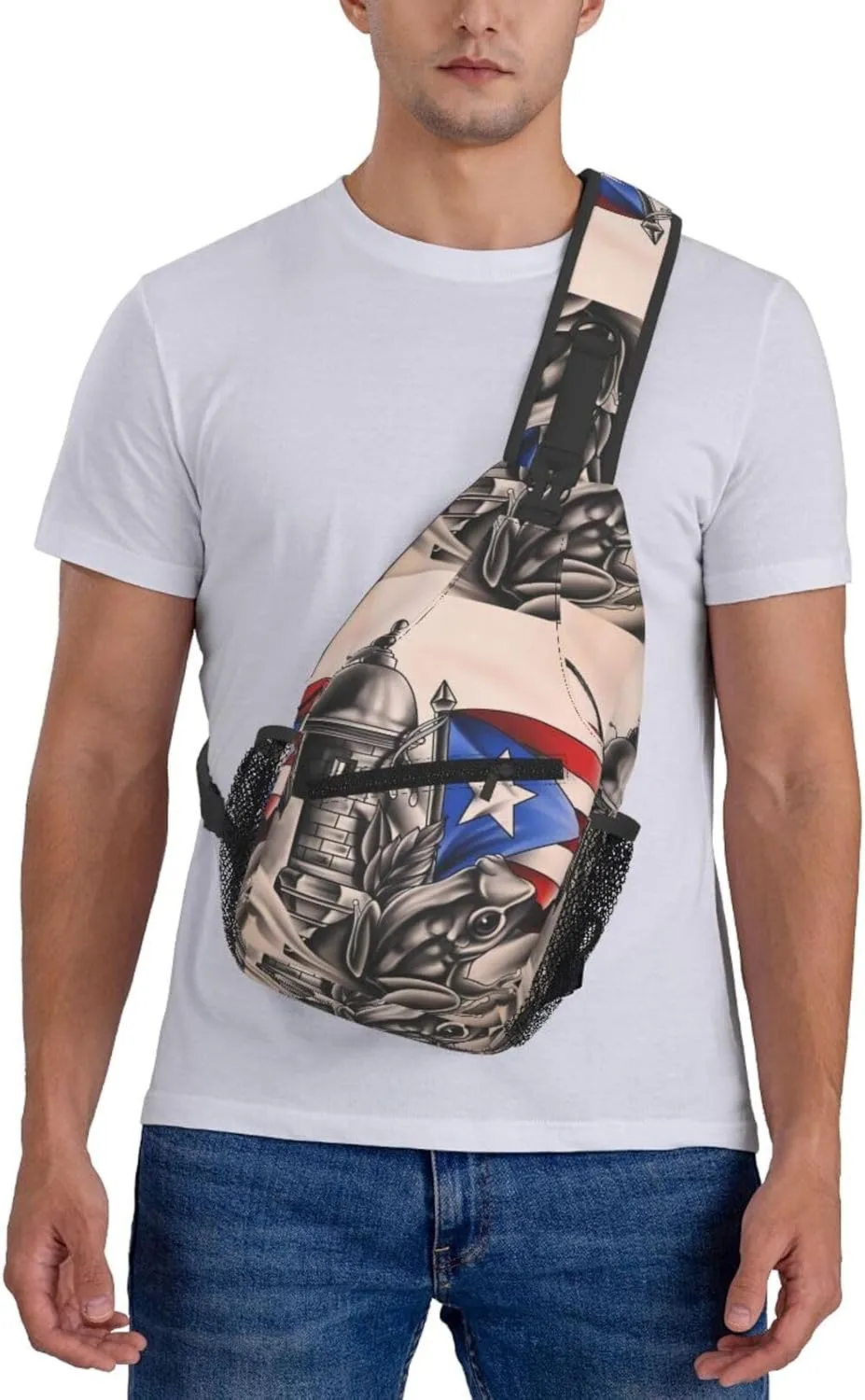 Puerto Rico Frog Castle Flag Sling Bag Casual Crossbody Bag Sports Shoulder Backpack Travel Chest Pack Cycling Cross Bags Gym Hiking Daypack
