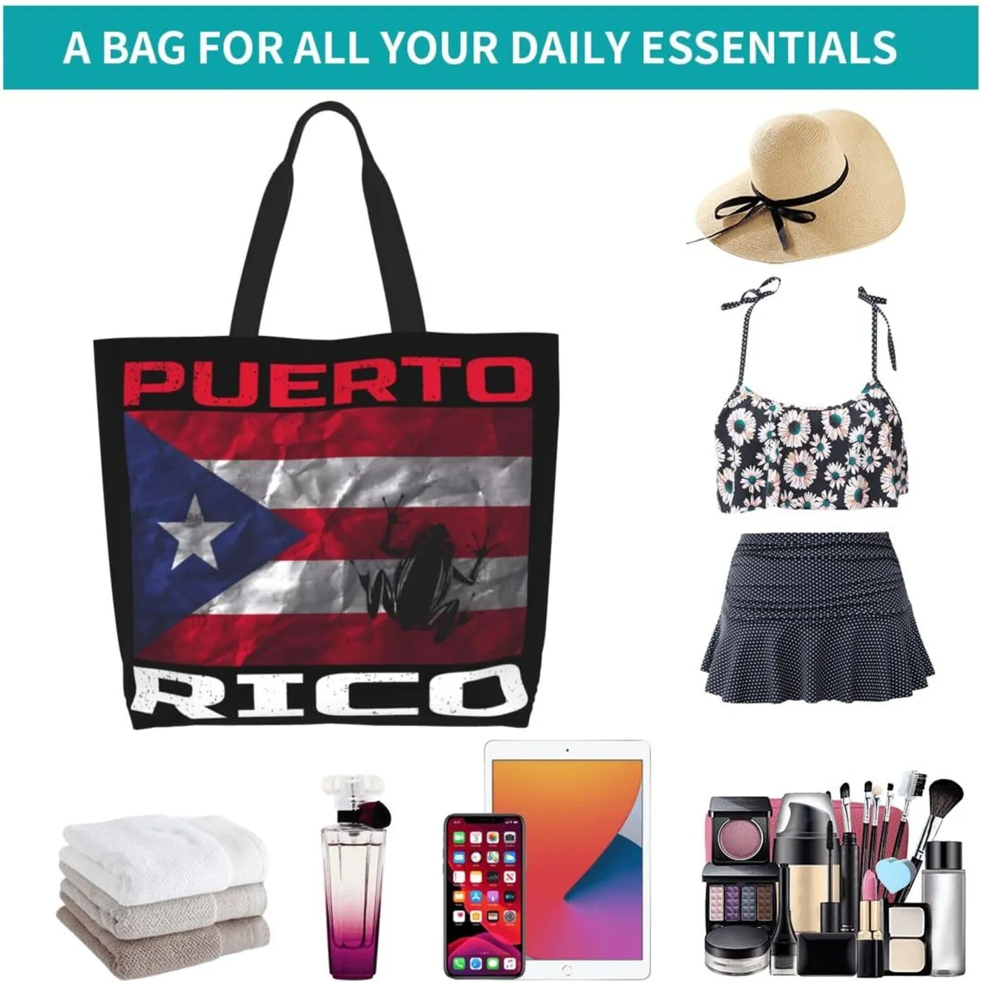 Puerto Rico Palm Trees Boricua Pride Women's Tote Bag Large Capacity Single Shoulder Bags Handbag for Shopping Work