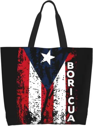 Puerto Rico Palm Trees Boricua Pride Women's Tote Bag Large Capacity Single Shoulder Bags Handbag for Shopping Work