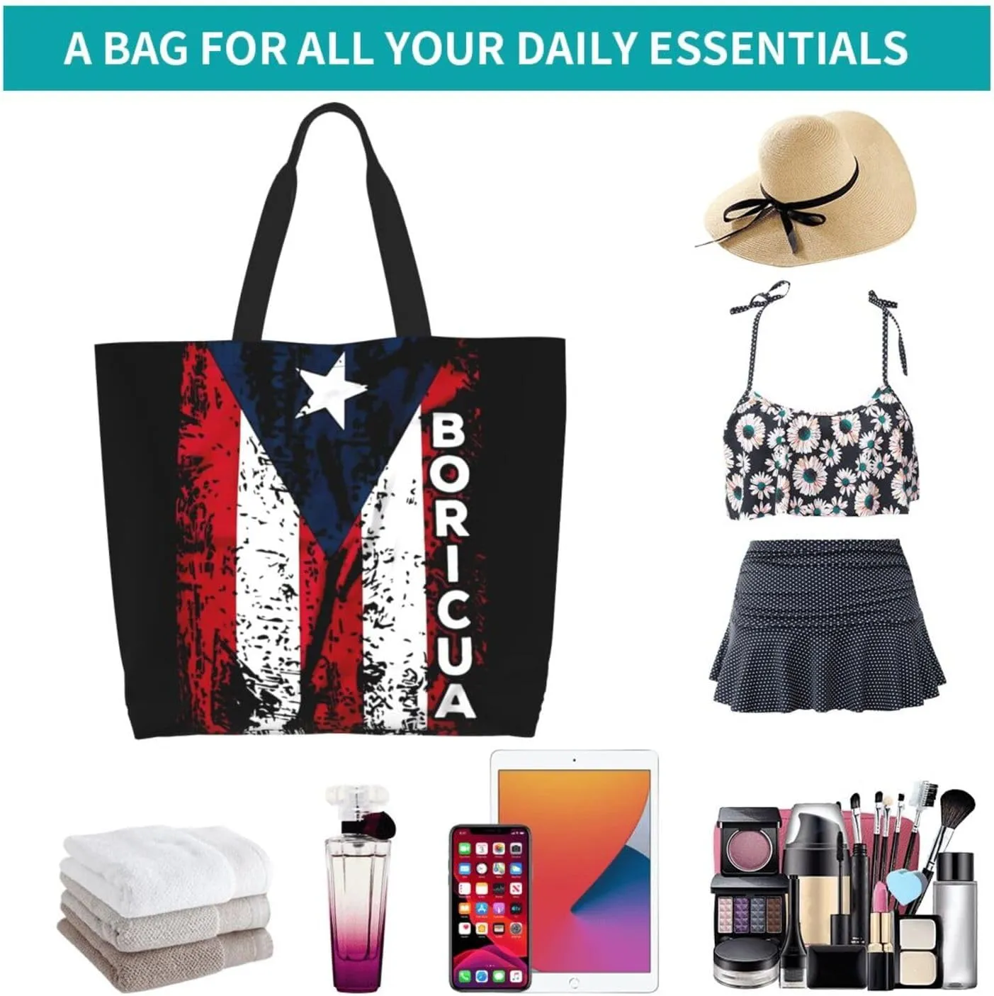 Puerto Rico Palm Trees Boricua Pride Women's Tote Bag Large Capacity Single Shoulder Bags Handbag for Shopping Work