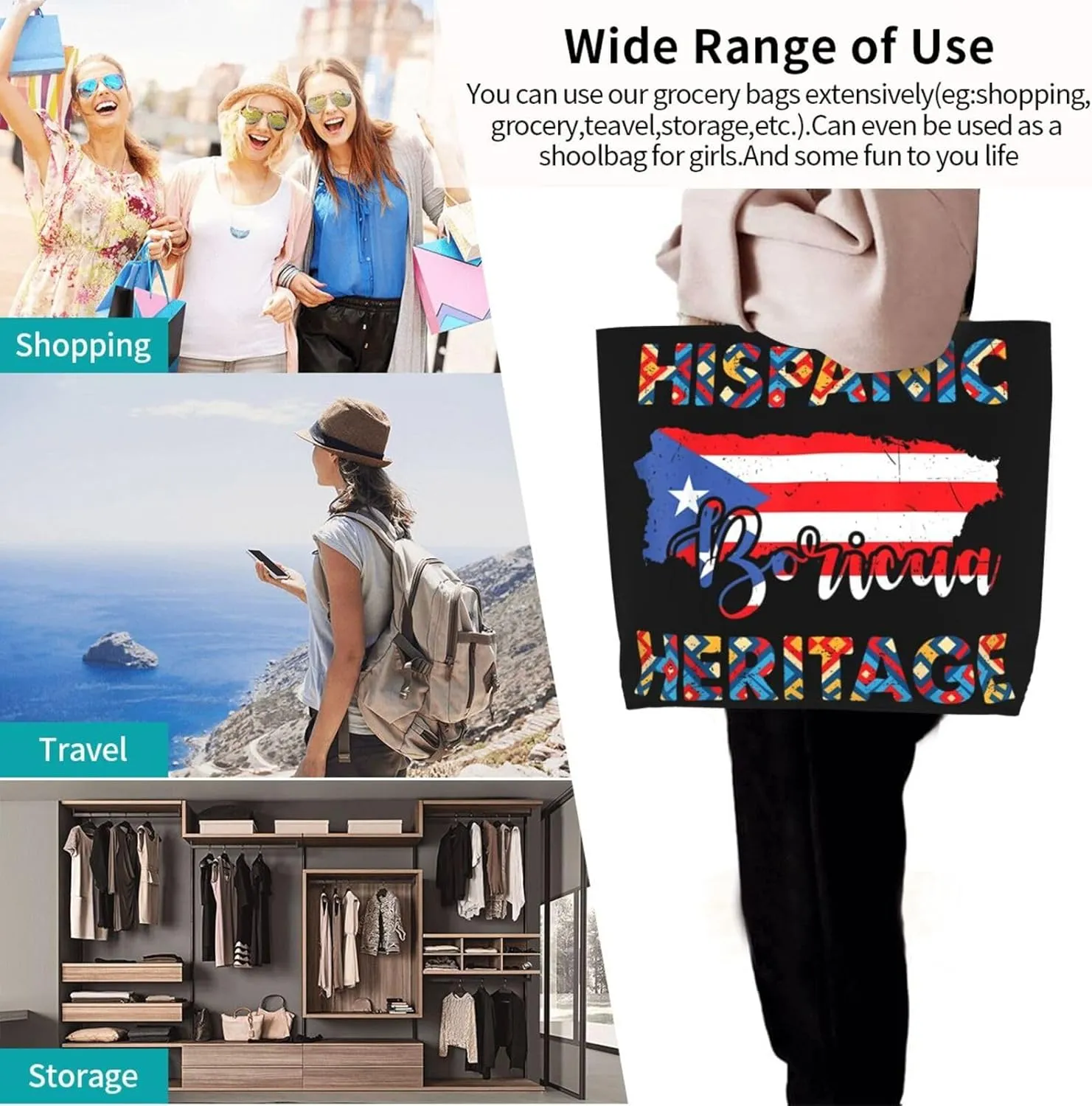Puerto Rico Palm Trees Boricua Pride Women's Tote Bag Large Capacity Single Shoulder Bags Handbag for Shopping Work