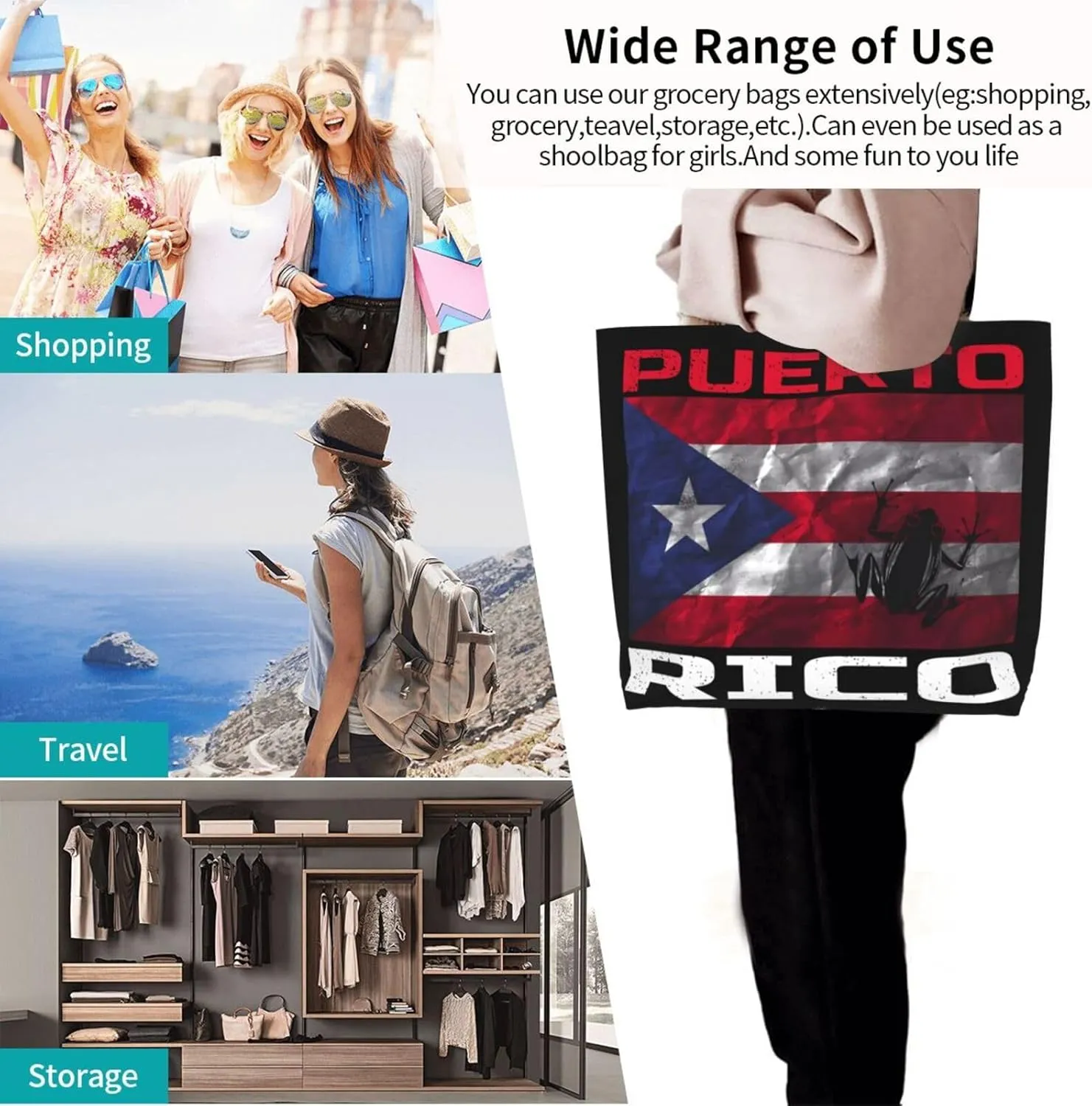 Puerto Rico Palm Trees Boricua Pride Women's Tote Bag Large Capacity Single Shoulder Bags Handbag for Shopping Work