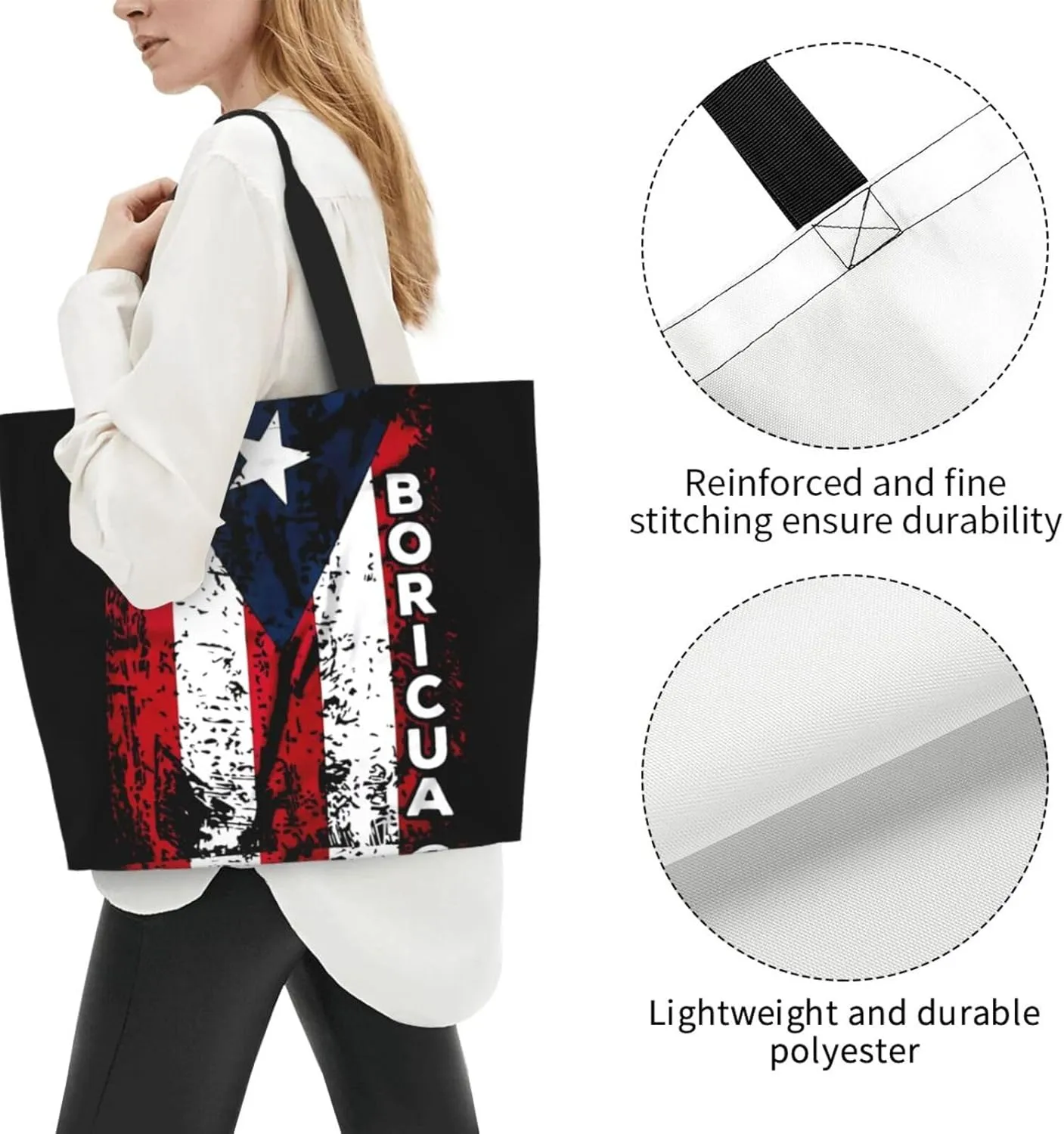 Puerto Rico Palm Trees Boricua Pride Women's Tote Bag Large Capacity Single Shoulder Bags Handbag for Shopping Work