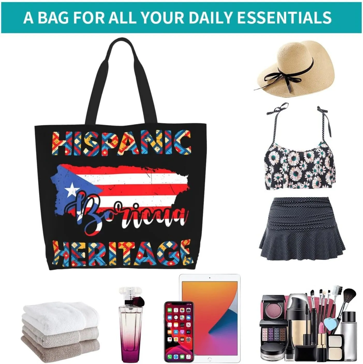 Puerto Rico Palm Trees Boricua Pride Women's Tote Bag Large Capacity Single Shoulder Bags Handbag for Shopping Work