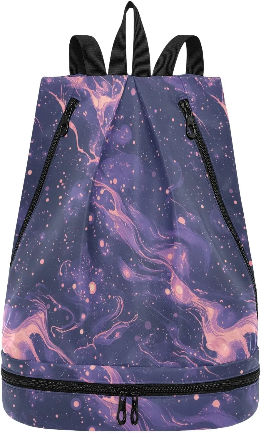 Purple Acid Fluid Drawstring sports bags hiking sports backpack with Wet Dry Compartments