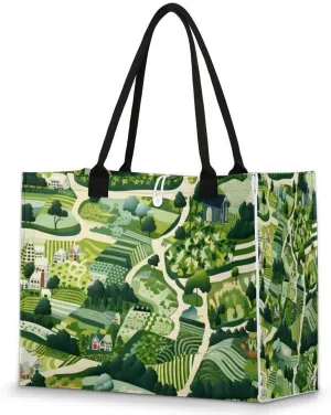 QsirBC Art Village Tote Bag for Women Shoulder Bags with Pockets Handbags Purses Large Totes