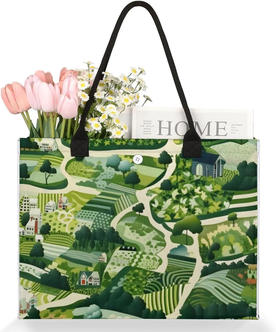 QsirBC Art Village Tote Bag for Women Shoulder Bags with Pockets Handbags Purses Large Totes
