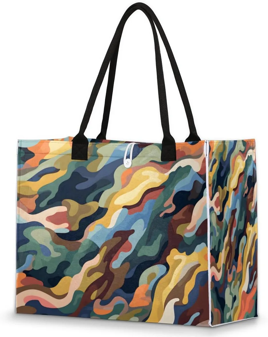 QsirBC Camouflage Fun Theme Tote Bag for Women Shoulder Bags with Pockets Handbags Purses Large Totes