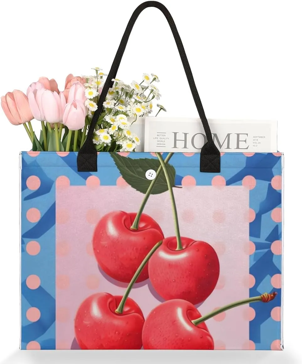 QsirBC Foods Cherry Tote Bag for Women Shoulder Bags with Pockets Handbags Purses Large Totes
