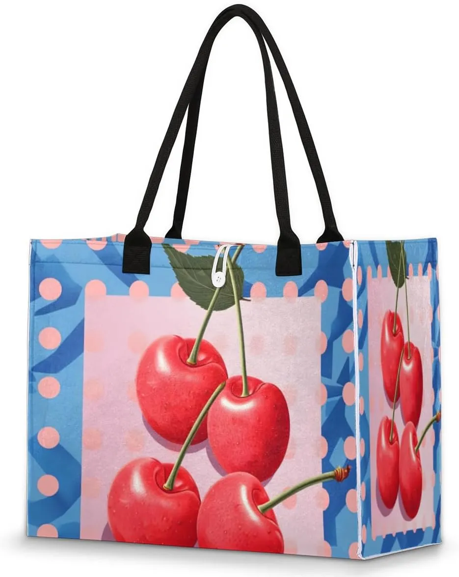 QsirBC Foods Cherry Tote Bag for Women Shoulder Bags with Pockets Handbags Purses Large Totes