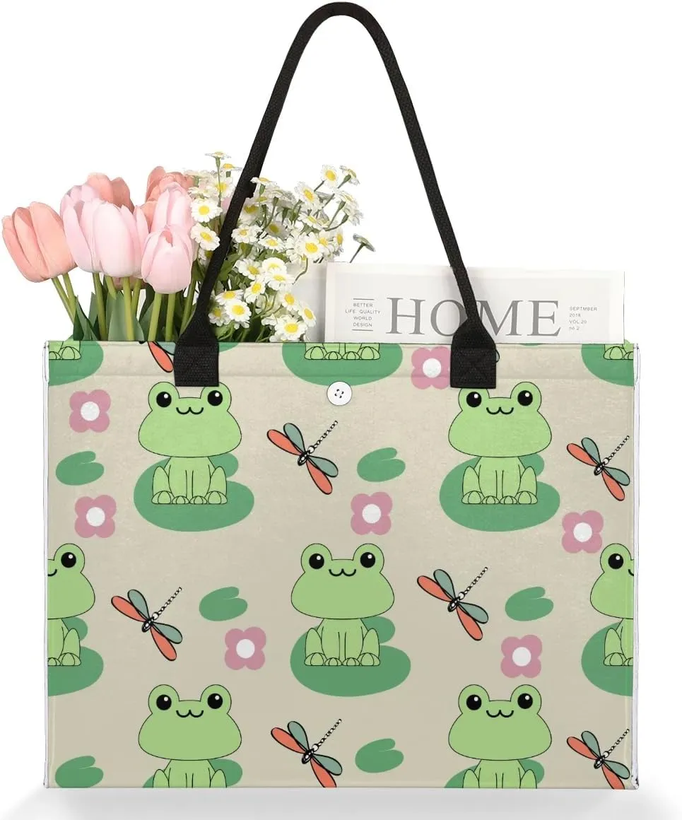 QsirBC Frogs Pattern Theme Tote Bag for Women Shoulder Bags with Pockets Handbags Purses Large Totes
